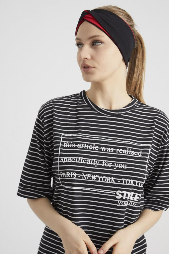 Siyah - Kırmızı, butik tasarım Kadın Bandana Saç Bandı, ekstra yumuşak,  Esnek, doğal, pamuklu Penye - 7