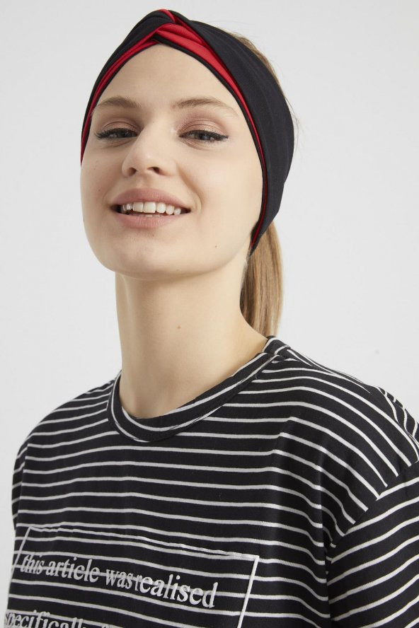 Siyah - Kırmızı, butik tasarım Kadın Bandana Saç Bandı, ekstra yumuşak,  Esnek, doğal, pamuklu Penye - 8