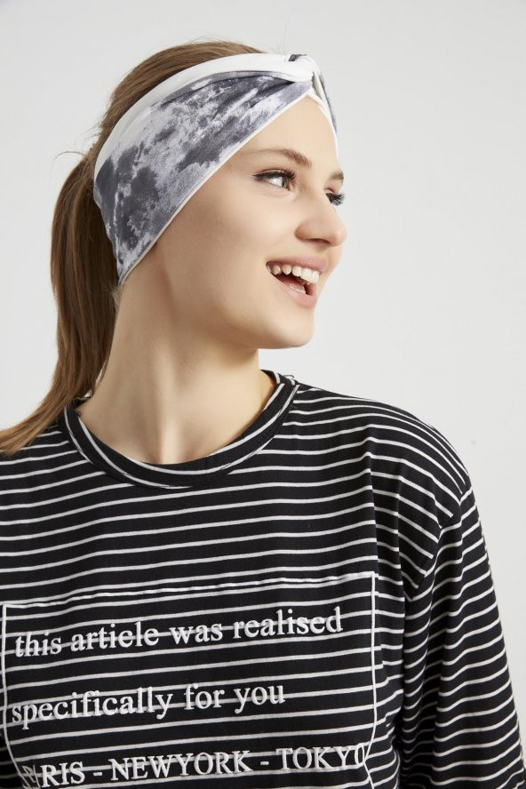 Batik Beyaz, butik tasarım Kadın Bandana Saç Bandı, ekstra yumuşak,  Esnek, doğal, pamuklu Penye - Resim 6