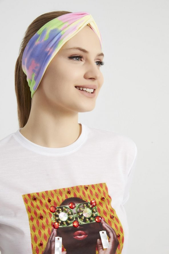 Batik Gökkuşağı, butik tasarım Kadın Bandana Saç Bandı, ekstra yumuşak,  Esnek, doğal, pamuklu Penye ürün görseli 1