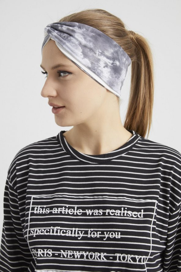 Batik Beyaz, butik tasarım Kadın Bandana Saç Bandı, ekstra yumuşak,  Esnek, doğal, pamuklu Penye - Resim 8