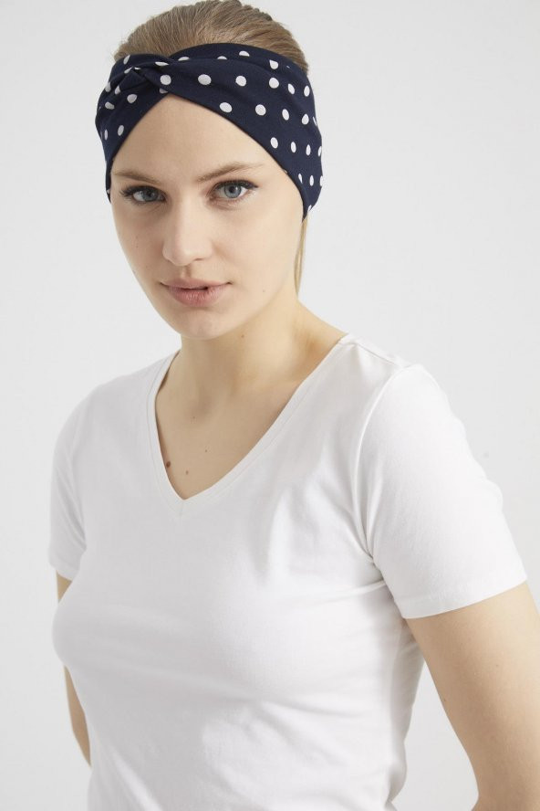 Siyah beyaz puantiyeli Butik Kadın Bandana Saç Bandı, ekstra yumuşak, Esnek, doğal, pamuklu Penye kumaş - 5