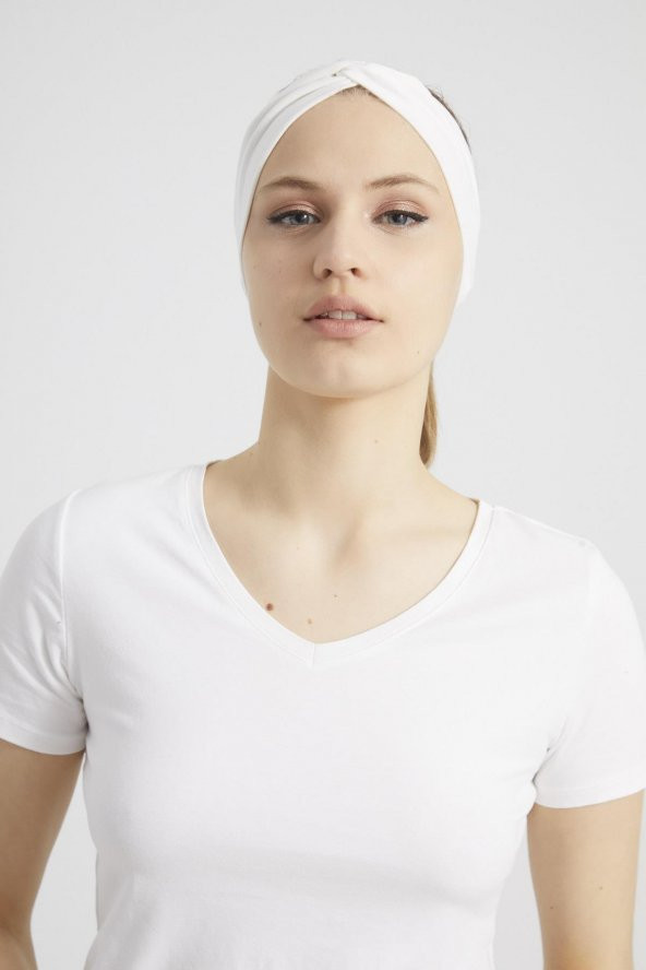 Beyaz, butik tasarım Kadın Bandana Saç Bandı, ekstra yumuşak,  Esnek, doğal, pamuklu Penye - 5