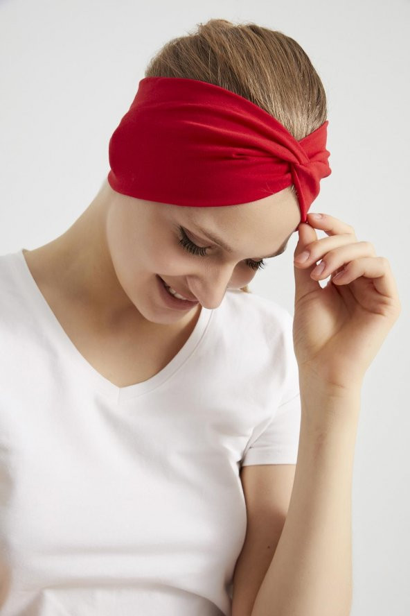 Kırmızı, butik tasarım Kadın Bandana Saç Bandı, ekstra yumuşak,  Esnek, doğal, pamuklu Penye - 5