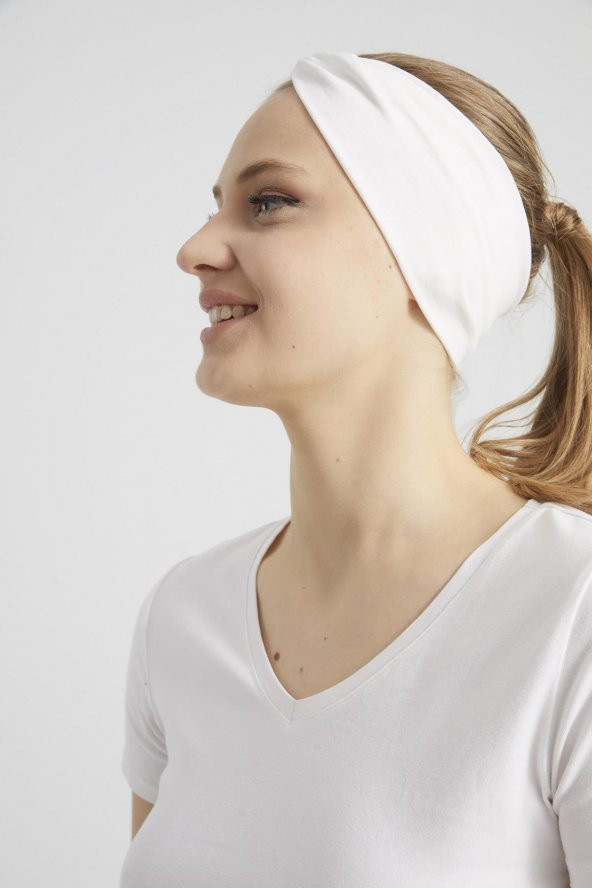 Beyaz, butik tasarım Kadın Bandana Saç Bandı, ekstra yumuşak,  Esnek, doğal, pamuklu Penye - 7