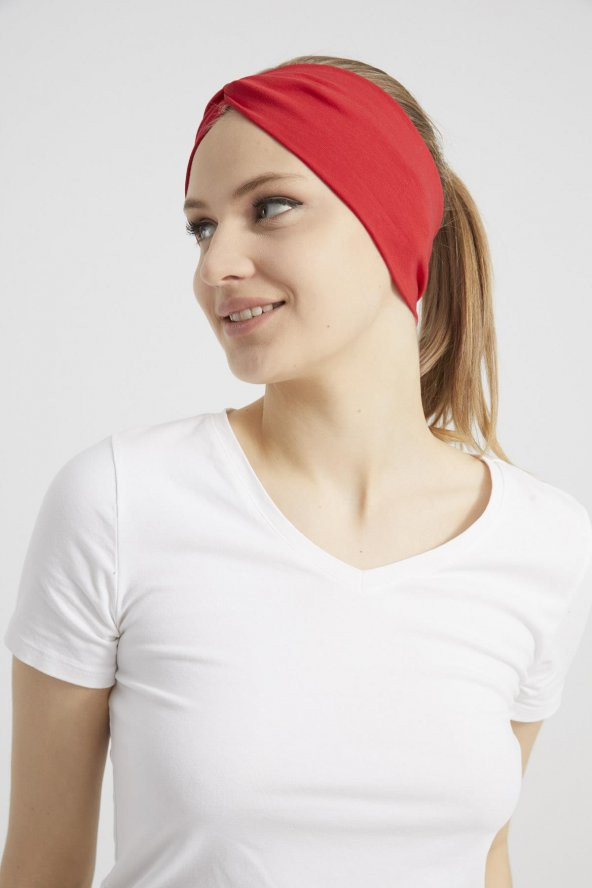 Kırmızı, butik tasarım Kadın Bandana Saç Bandı, ekstra yumuşak,  Esnek, doğal, pamuklu Penye - 6