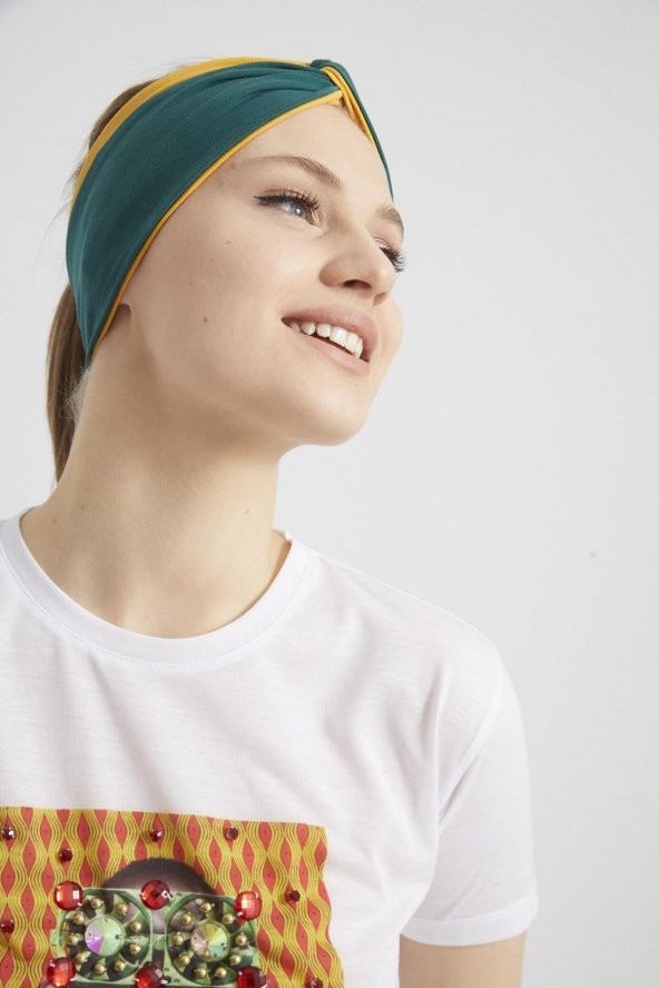 Zümrüt yeşili - Hardal, butik Kadın Bandana Saç Bandı, ekstra yumuşak,  Esnek, doğal, pamuklu Penye - Resim 5