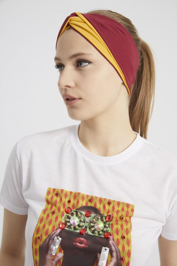 Hardal-vişne butik tasarım Kadın Bandana Saç Bandı, ekstra yumuşak,  Esnek, doğal, pamuklu Penye - 5