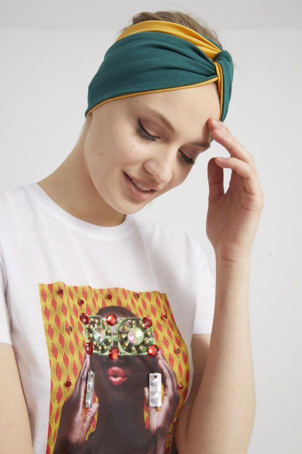 Zümrüt yeşili - Hardal, butik Kadın Bandana Saç Bandı, ekstra yumuşak,  Esnek, doğal, pamuklu Penye - Resim 6