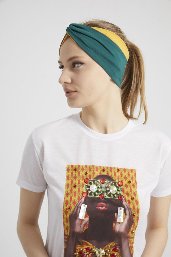 Zümrüt yeşili - Hardal, butik Kadın Bandana Saç Bandı, ekstra yumuşak,  Esnek, doğal, pamuklu Penye - Resim 7