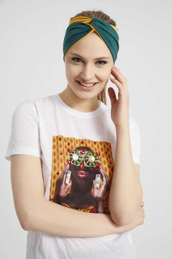 Zümrüt yeşili - Hardal, butik Kadın Bandana Saç Bandı, ekstra yumuşak,  Esnek, doğal, pamuklu Penye - Resim 11