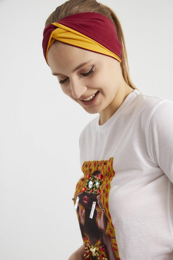 Hardal-vişne butik tasarım Kadın Bandana Saç Bandı, ekstra yumuşak,  Esnek, doğal, pamuklu Penye - 9