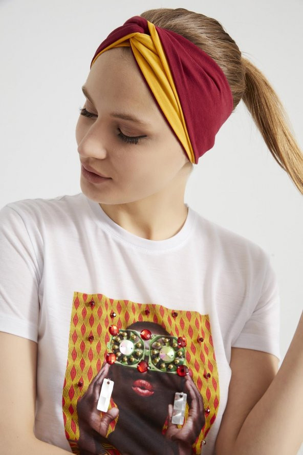 Hardal-vişne butik tasarım Kadın Bandana Saç Bandı, ekstra yumuşak,  Esnek, doğal, pamuklu Penye - 10