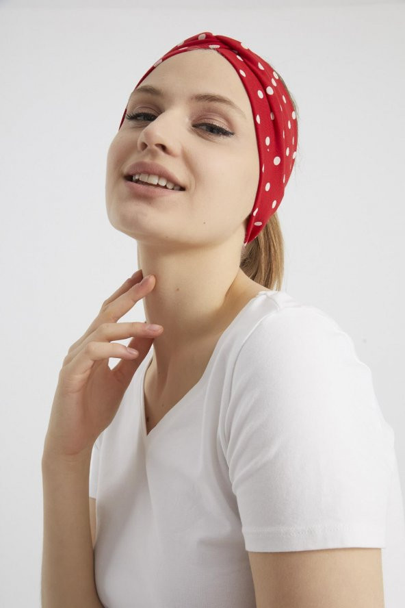 Kırmızı beyaz puantiyeli butik Kadın Bandana Saç Bandı, ekstra yumuşak,  Esnek, doğal, pamuklu Penye - 8