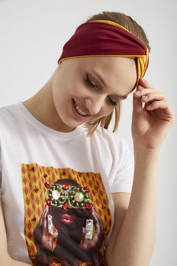 Hardal-vişne butik tasarım Kadın Bandana Saç Bandı, ekstra yumuşak,  Esnek, doğal, pamuklu Penye - 11
