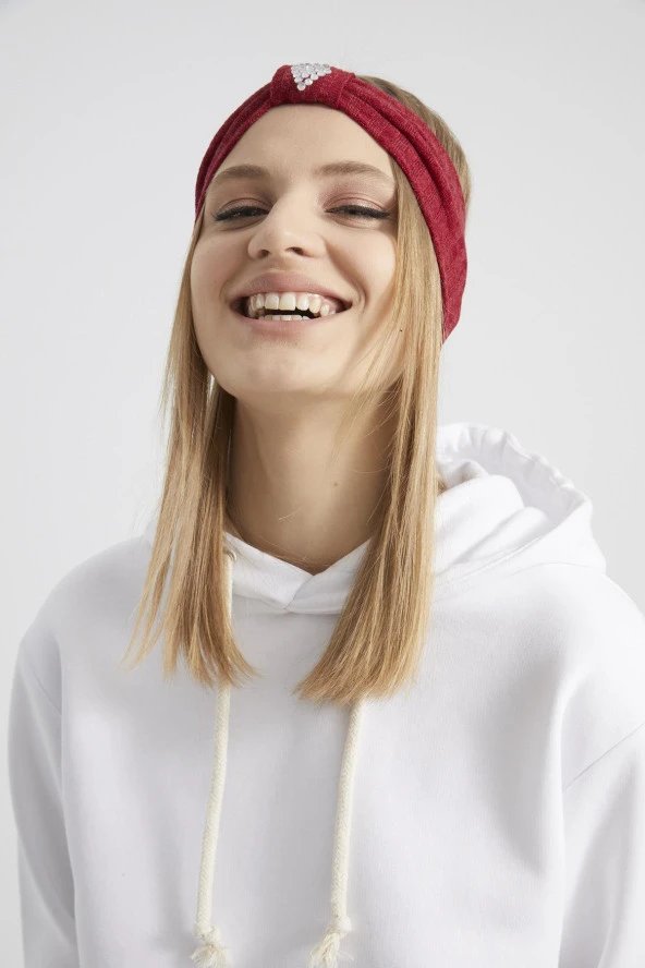 Handmade bordo triko butik taşlı Kadın Bandana Saç Bandı, ekstra yumuşak yerli kumaş, şık rahat göz alıcı - 5