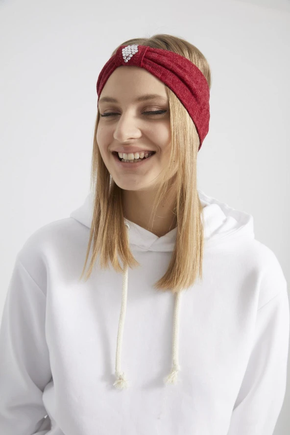 Handmade bordo triko butik taşlı Kadın Bandana Saç Bandı, ekstra yumuşak yerli kumaş, şık rahat göz alıcı - 8