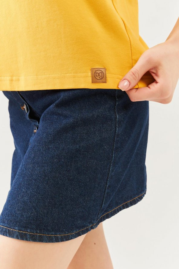 Hardal Oversize Rahat %100 Pamuklu Penye Bisiklet Yaka Kısa Kol Basic T-Shirt - 8