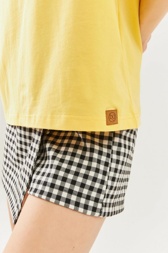 Sarı Oversize Rahat %100 Pamuklu Penye Bisiklet Yaka Kısa Kol Basic T-Shirt - 8