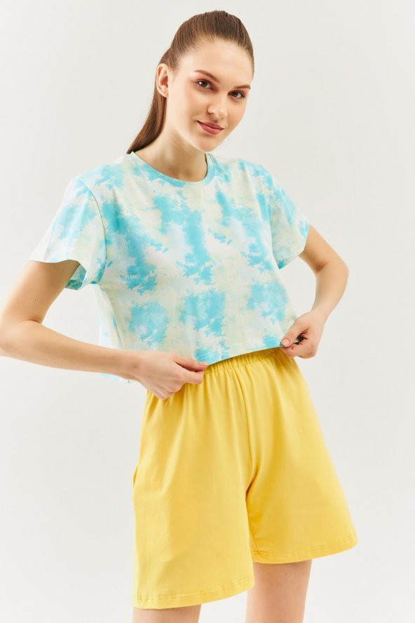 Batik Doğa Oversize Rahat %100 Pamuklu Penye Bisiklet Yaka Kısa Kol Basic Crop T-Shirt - 2