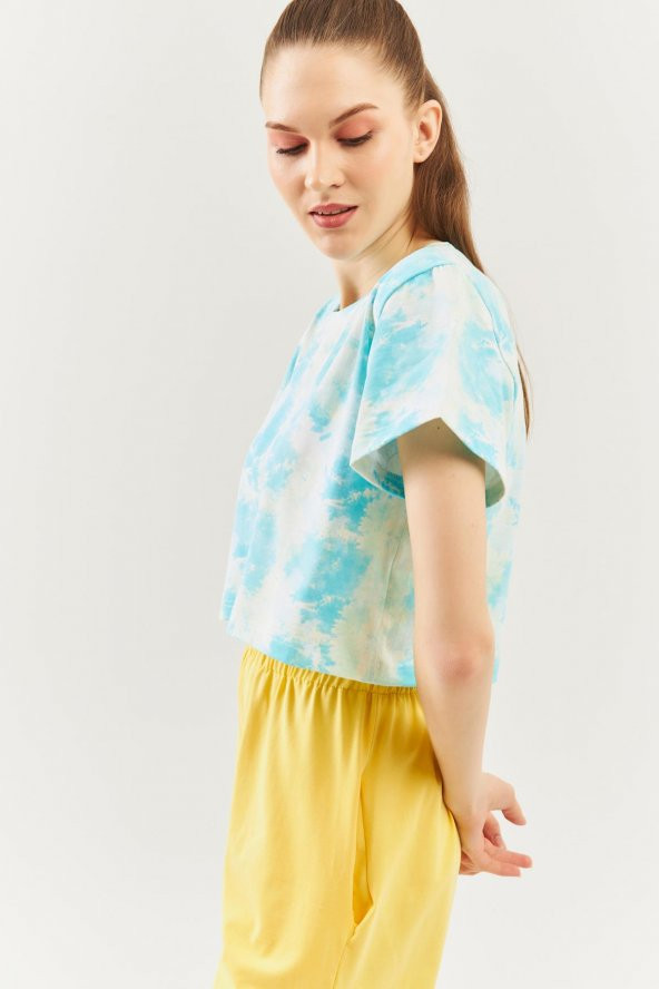 Batik Doğa Oversize Rahat %100 Pamuklu Penye Bisiklet Yaka Kısa Kol Basic Crop T-Shirt - 6