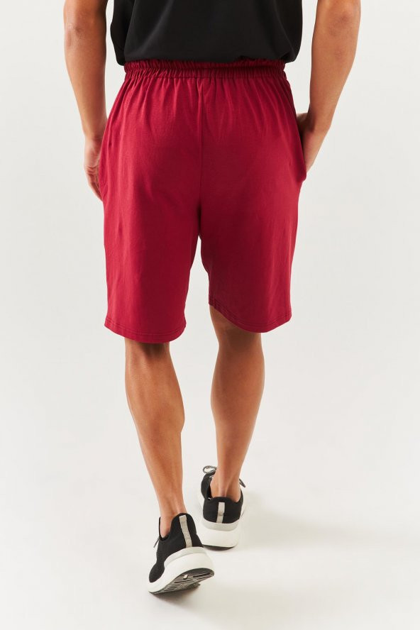 Bordo Rahat %100 Pamuklu Penye Bağcıklı Cepli Kısa Trendy Erkek Şort - 8