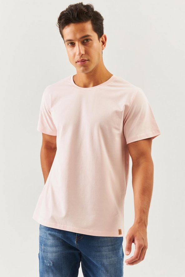 Pudra Oversize Rahat %100 Pamuklu Penye Bisiklet Yaka Kısa Kol Basic T-Shirt Trendy Collection