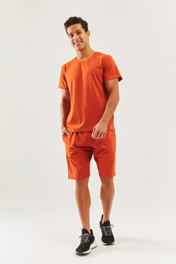 Kiremit Oversize Rahat %100 Pamuklu Penye Bisiklet Yaka Kısa Kol Basic T-Shirt Trendy Collection - 2