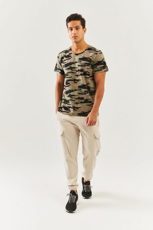 Kamuflaj Oversize Rahat %100 Pamuklu Penye Bisiklet Yaka Kısa Kol Basic T-Shirt  Classic Collection - 4