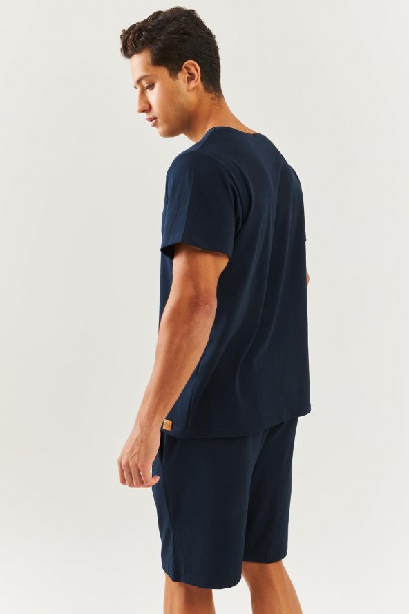 Lacivert Oversize Rahat %100 Pamuklu Penye Bisiklet Yaka Kısa Kol Basic T-Shirt  Classic Collection - 7