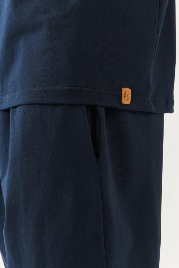 Lacivert Oversize Rahat %100 Pamuklu Penye Bisiklet Yaka Kısa Kol Basic T-Shirt  Classic Collection - 8