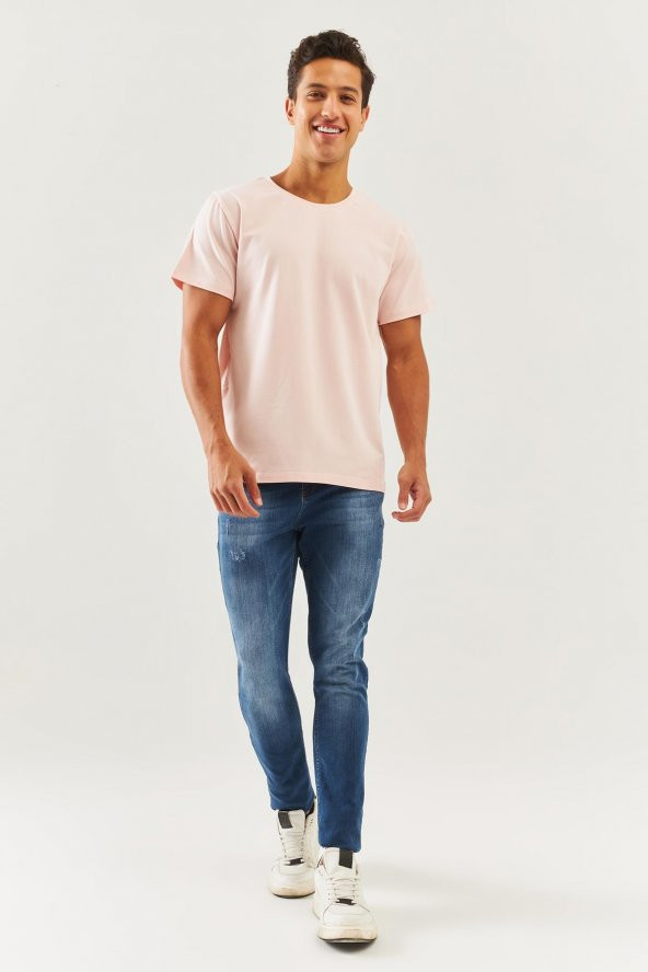 Pudra Oversize Rahat %100 Pamuklu Penye Bisiklet Yaka Kısa Kol Basic T-Shirt Trendy Collection - 2