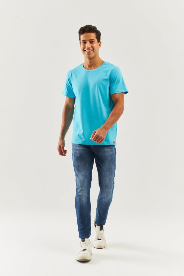 Aqua Oversize Rahat %100 Pamuklu Penye Bisiklet Yaka Kısa Kol Basic T-Shirt Trendy Collection - 6