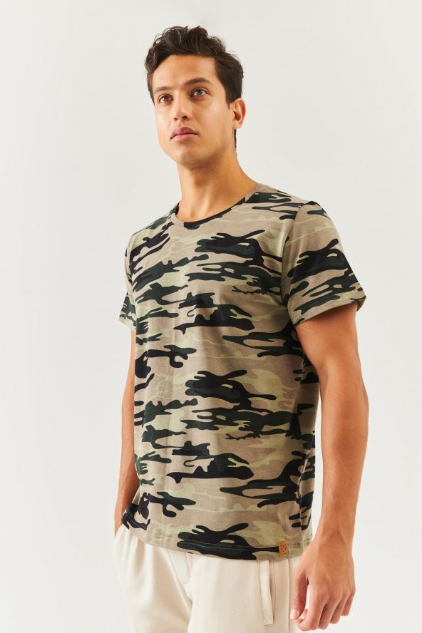 Kamuflaj Oversize Rahat %100 Pamuklu Penye Bisiklet Yaka Kısa Kol Basic T-Shirt  Classic Collection - 5