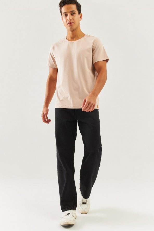 Açık Kahve Oversize Rahat %100 Pamuklu Penye Bisiklet Yaka Kısa Kol Basic T-Shirt Classic Collection - 4