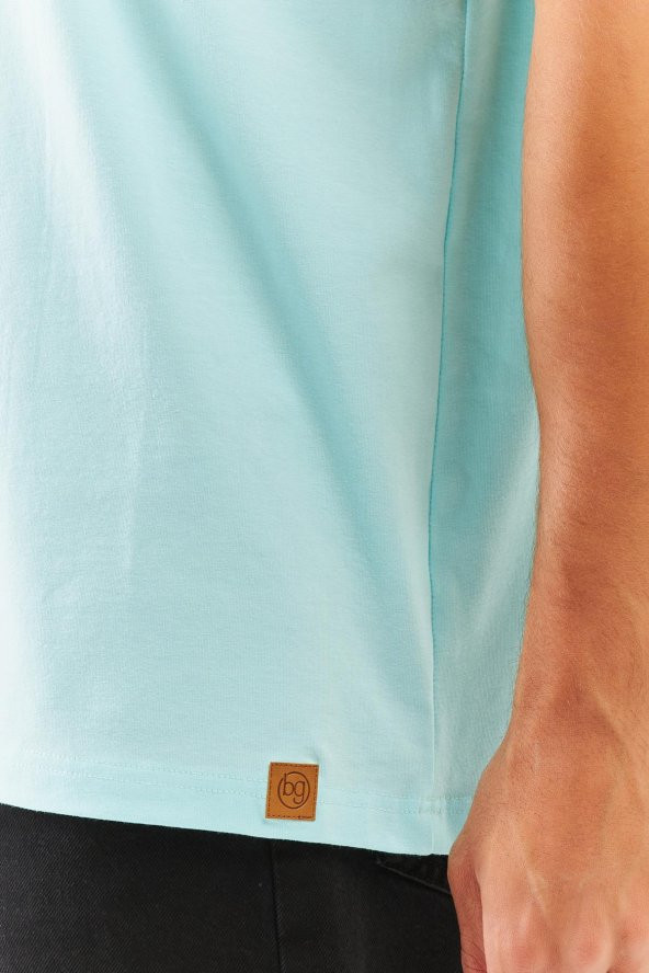 Buz Mavisi Oversize Rahat %100 Pamuklu Penye Bisiklet Yaka Kısa Kol Basic T-Shirt Trendy Collection - 8
