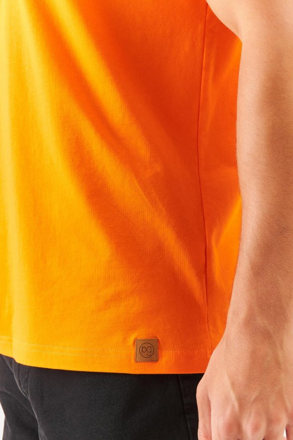 Turuncu Oversize Rahat %100 Pamuklu Penye Bisiklet Yaka Kısa Kol Basic T-Shirt Trendy Collection - 8