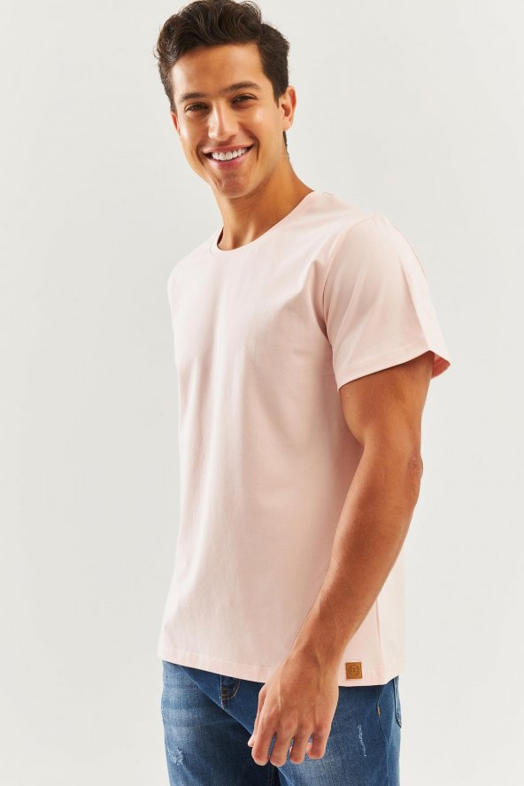 Pudra Oversize Rahat %100 Pamuklu Penye Bisiklet Yaka Kısa Kol Basic T-Shirt Trendy Collection - 5