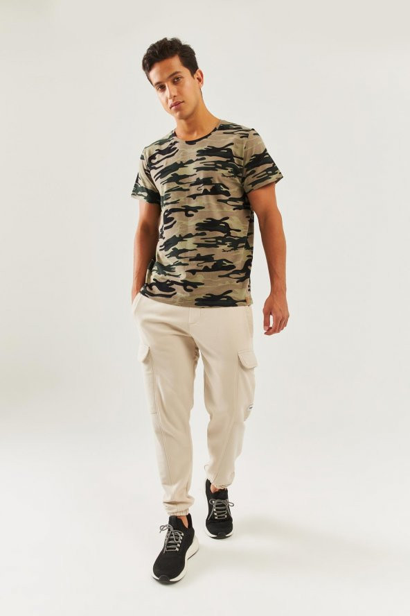Kamuflaj Oversize Rahat %100 Pamuklu Penye Bisiklet Yaka Kısa Kol Basic T-Shirt  Classic Collection - 6