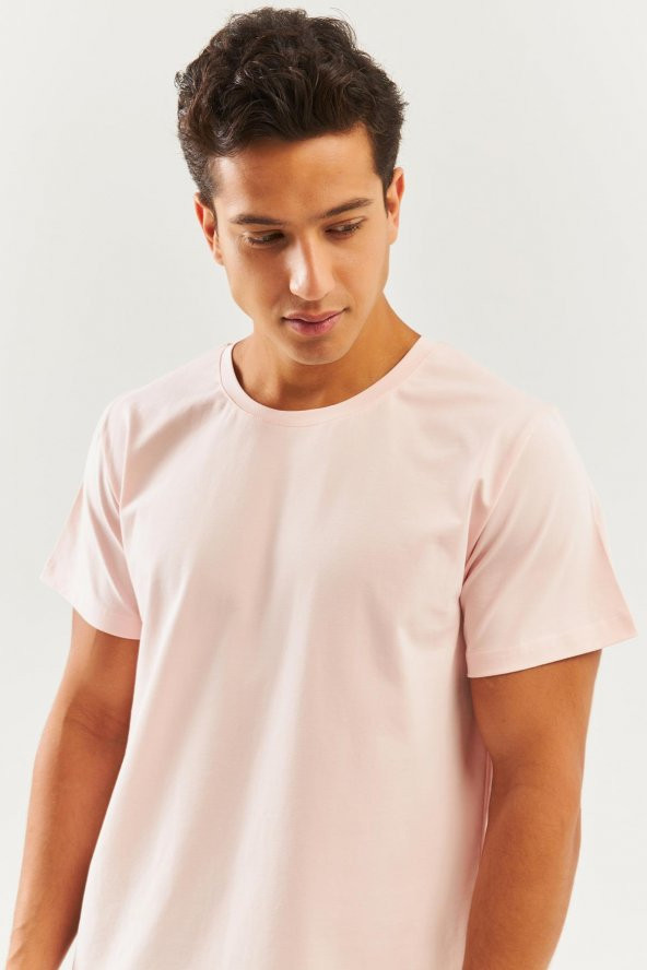 Pudra Oversize Rahat %100 Pamuklu Penye Bisiklet Yaka Kısa Kol Basic T-Shirt Trendy Collection - 6