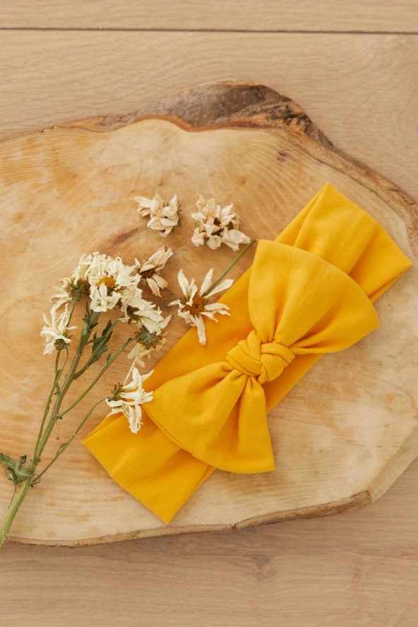 Hardal El Yapımı Yumuşak Fiyonk Bağlamalı Doğal Pamuklu Penye Bebek Çocuk Kız Bandana ELİT SERİ