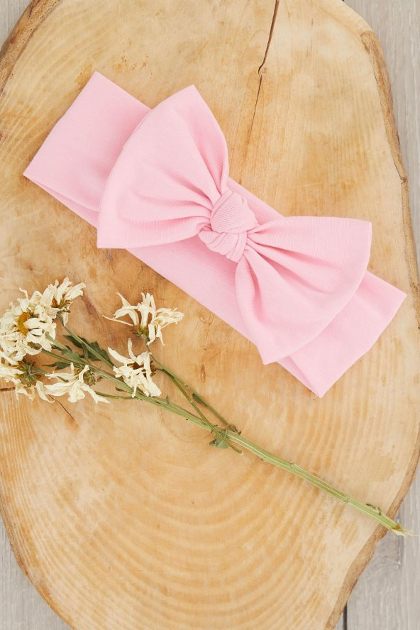 Pembe El Yapımı Yumuşak Fiyonk Bağlamalı Doğal Pamuklu Penye Bebek Çocuk Kız Bandana ELİT SERİ