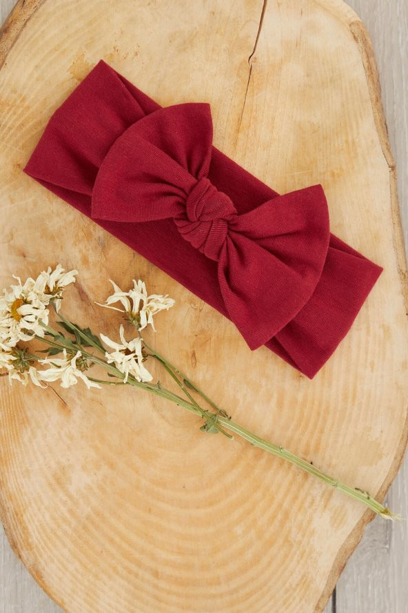 Bordo El Yapımı Yumuşak Fiyonk Bağlamalı Doğal Pamuklu Penye Bebek Çocuk Kız Bandana ELİT SERİ - 2