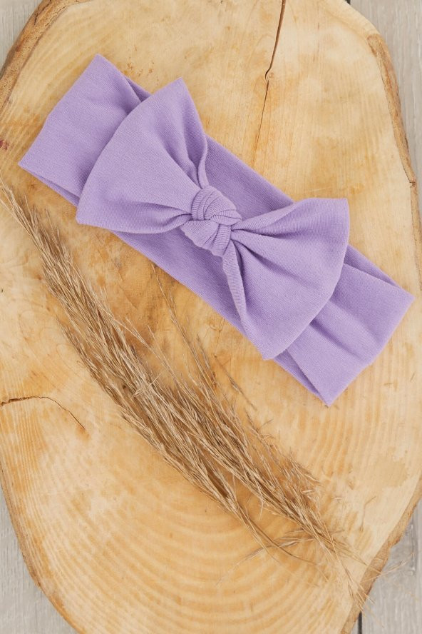 Lila El Yapımı Yumuşak Fiyonk Bağlamalı Doğal Pamuklu Penye Bebek Çocuk Kız Bandana ELİT SERİ - 2