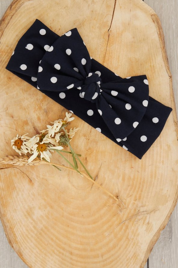 Lacivert Beyaz Puantiyeli El Yapımı Yumuşak Fiyonk Bağlamalı Doğal Pamuklu Penye Bebek Çocuk Kız Bandana BEST OF SERİSİ - 3