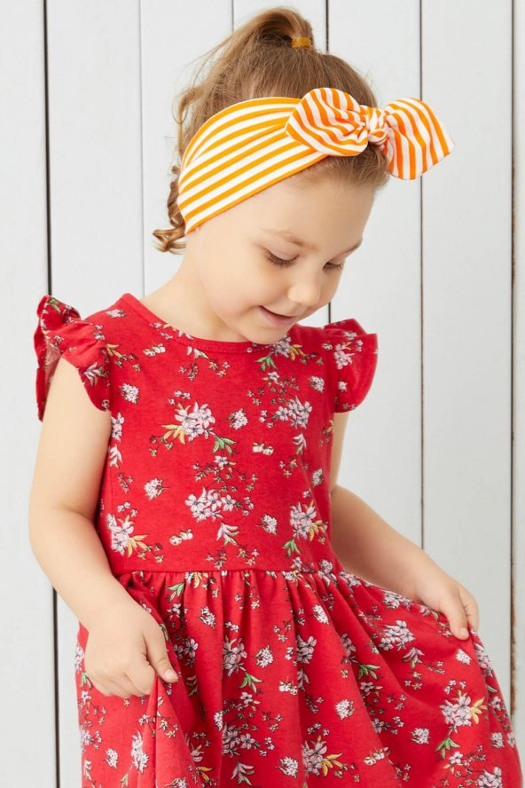 Turuncu Beyaz Çizgili El Yapımı Yumuşak Fiyonk Bağlamalı Doğal Pamuklu Penye Bebek Çocuk Kız Bandana BEST OF SERİSİ - 2