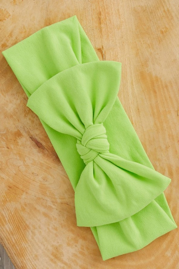 Fıstık Yeşili El Yapımı Yumuşak Fiyonk Bağlamalı Doğal Pamuklu Penye Bebek Çocuk Kız Bandana ELİT SERİ - 3