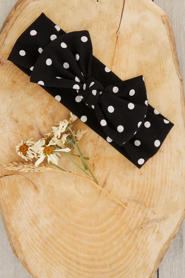 Siyah Beyaz Puantiyeli El Yapımı Yumuşak Fiyonk Bağlamalı Doğal Pamuklu Penye Bebek Çocuk Kız Bandana BEST OF SERİSİ - 4