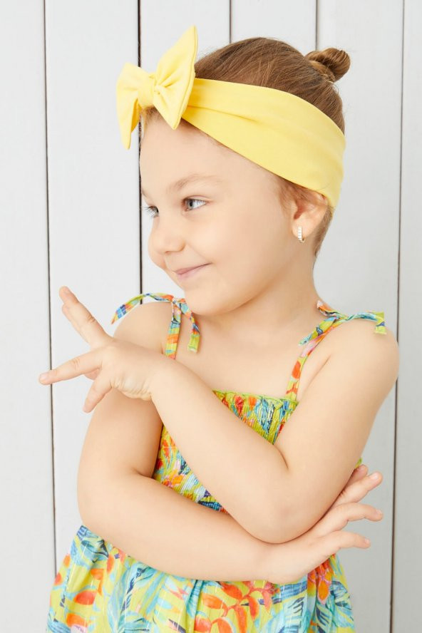 Canlı Sarı El Yapımı Yumuşak Fiyonk Bağlamalı Doğal Pamuklu Penye Bebek Çocuk Kız Bandana BEST OF SERİSİ - 2