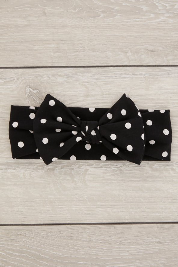 Siyah Beyaz Puantiyeli El Yapımı Yumuşak Fiyonk Bağlamalı Doğal Pamuklu Penye Bebek Çocuk Kız Bandana BEST OF SERİSİ - 5